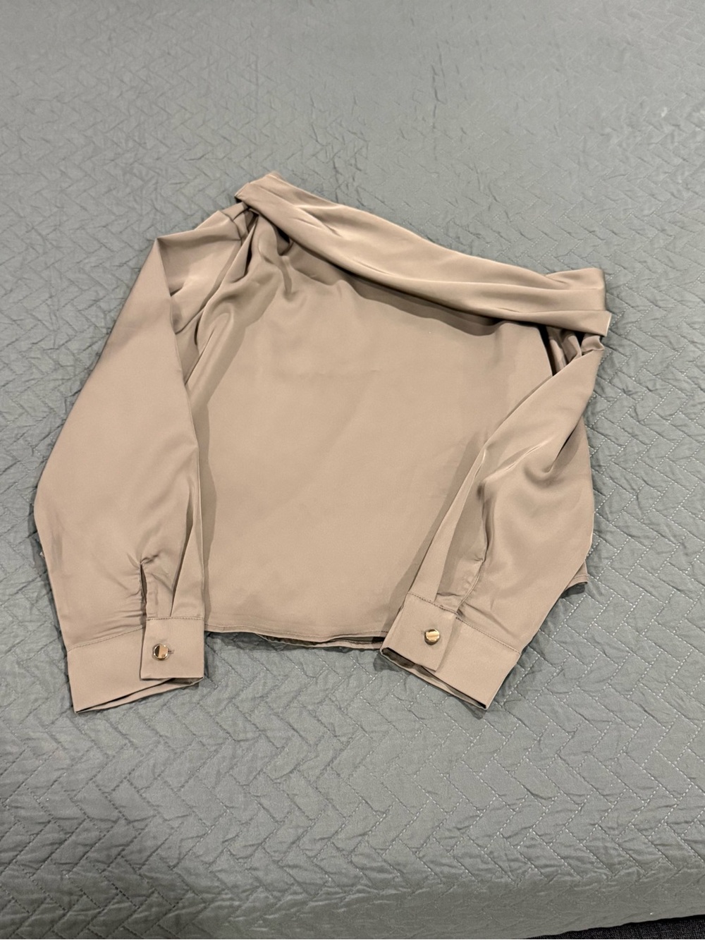 SHEIN Off-Shoulder Long Sleeve Blouse in Taupe Beige
